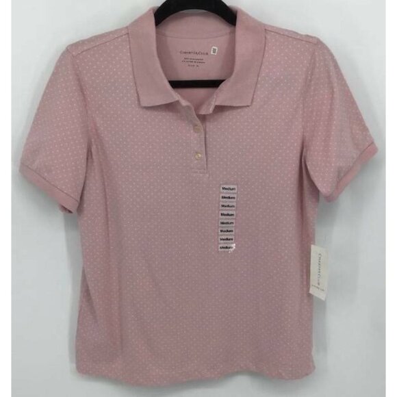 Charter Club Top Medium Pink Dot Polo Women New - Picture 1 of 5
